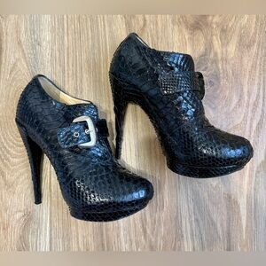 Massimo Dogama Black Python-Embossed Leather Platform Ankle Booties EU 40